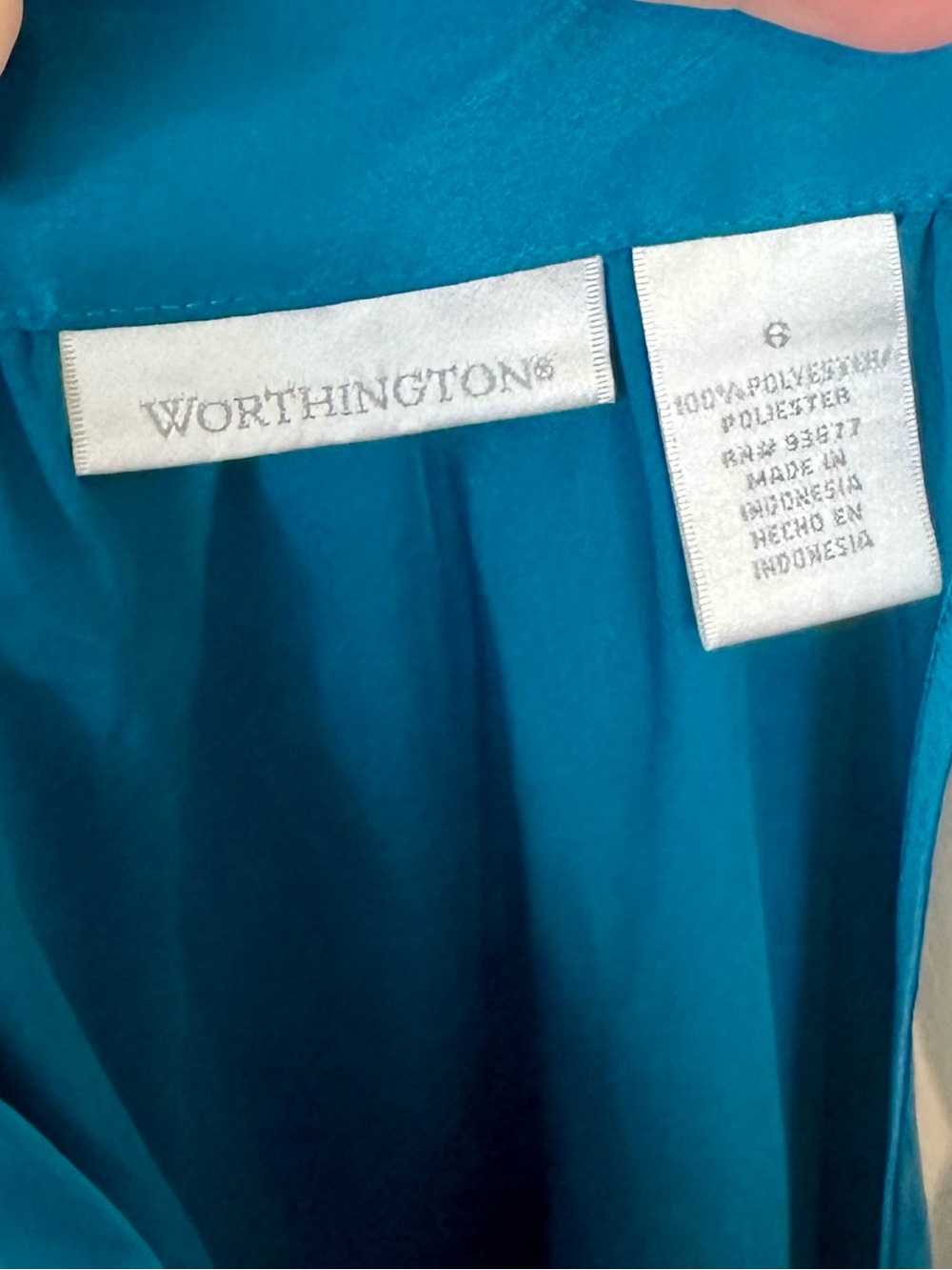 Worthington Teal Sleeveless Top with Halter Bow Tie at Neck - Size: 6 - Picture 4 of 6
